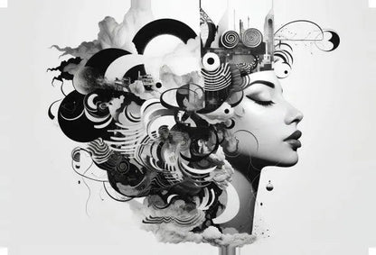 Tableau Portrait Patchwork Mélange Noir et Blanc - #tag1# - #tag2# 