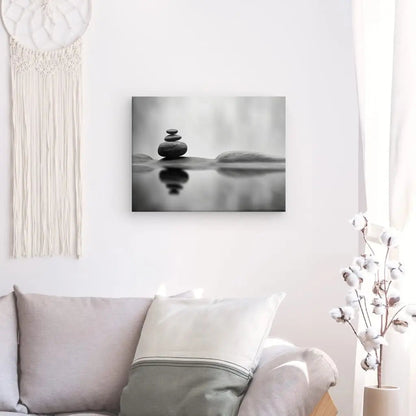 Tableau Relaxant Pierres Ruisseau Paysage Monochrome - #tag1# - #tag2# 