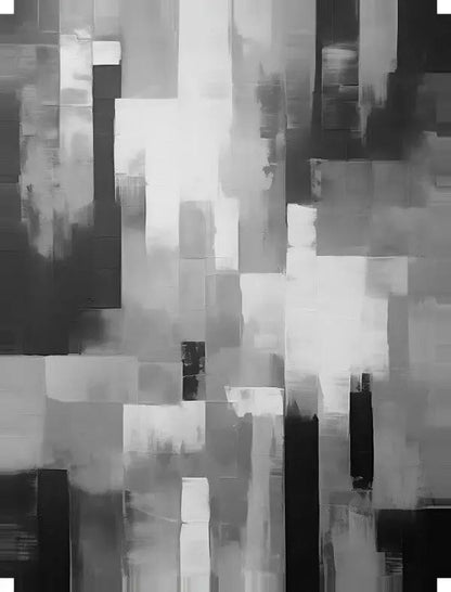 Tableau Peinture Abstraite Bandes Effet Flou Noir et Blanc - #tag1# - #tag2# 
