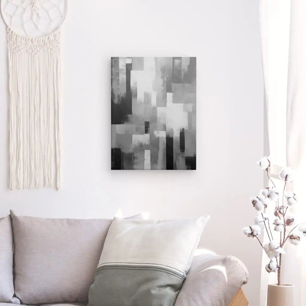Tableau Peinture Abstraite Bandes Effet Flou Noir et Blanc - #tag1# - #tag2# 