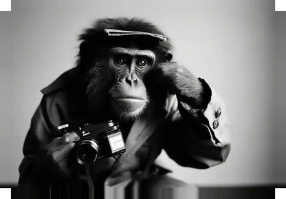 Tableau Singe Habillé Drôle Photographe Noir et Blanc - #tag1# - #tag2# 