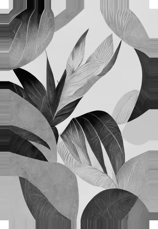 Tableau Végétal Feuilles Nature Noir et Blanc Moderne - #tag1# - #tag2# 