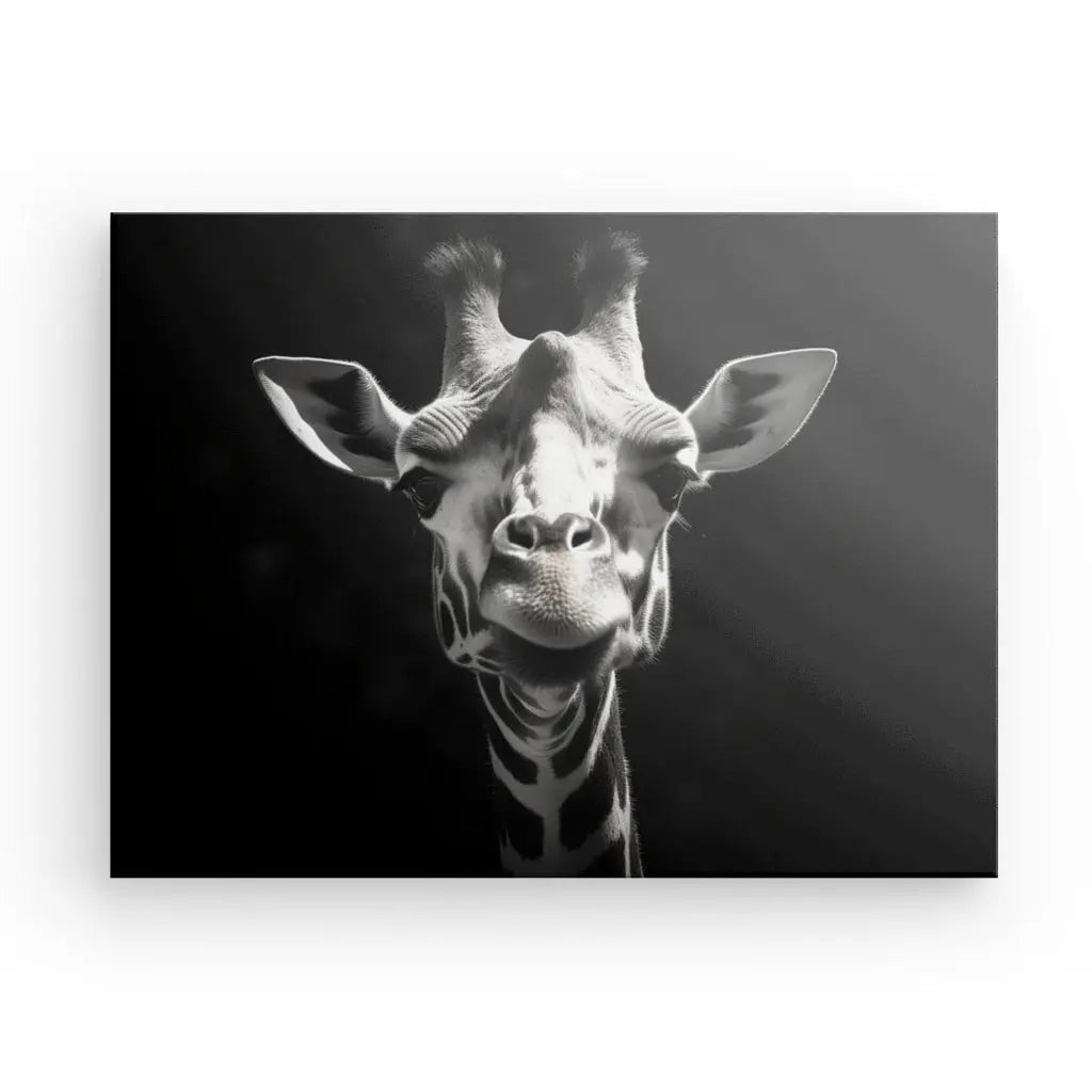 Tableau Portrait Girafe Drôle Gros Plan Noir et Blanc - #tag1# - #tag2# 