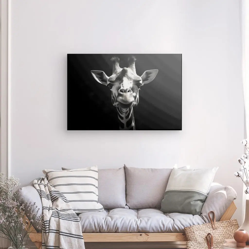Tableau Portrait Girafe Drôle Gros Plan Noir et Blanc - #tag1# - #tag2# 
