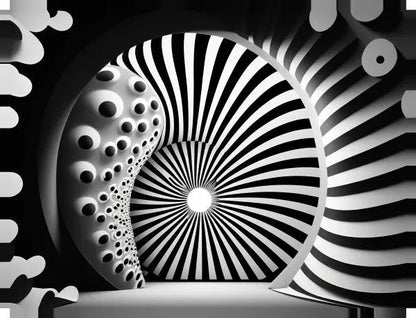 Tableau Moderne 3D Hypnotique Noir et Blanc - #tag1# - #tag2# 
