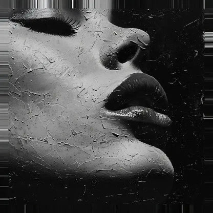 Tableau Visage Femme Peinture Acrylique Gros Plan Noir et Blanc - #tag1# - #tag2# 