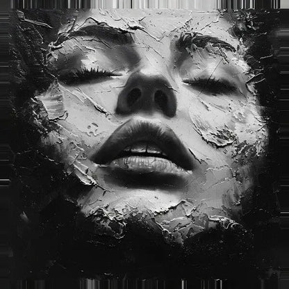 Tableau Visage Craquelé Peinture Noir et Blanc - #tag1# - #tag2# 