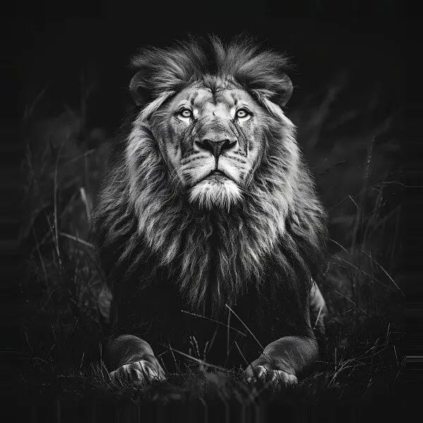 Tableau Portrait Lion Sauvage Nature Noir et Blanc - #tag1# - #tag2# 
