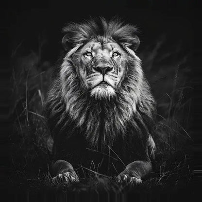 Tableau Portrait Lion Sauvage Nature Noir et Blanc - #tag1# - #tag2# 