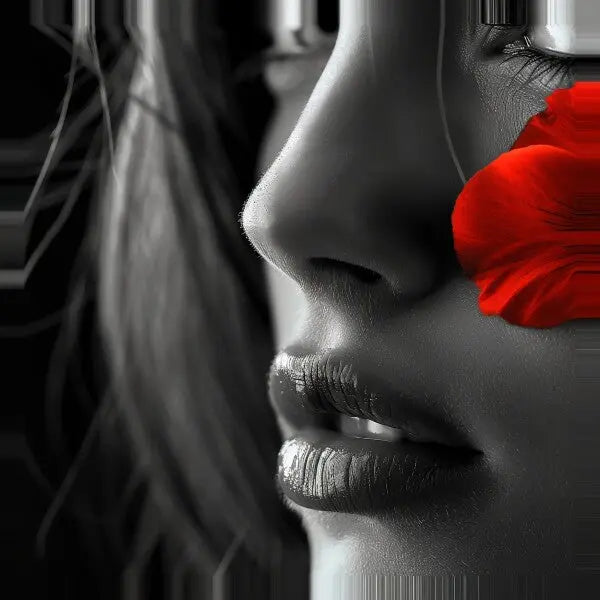 Tableau Portrait Femme Noir et Blanc Fleur Rouge - #tag1# - #tag2# 