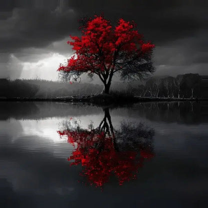 Tableau Paysage Noir et Blanc Arbre Rouge - #tag1# - #tag2# 