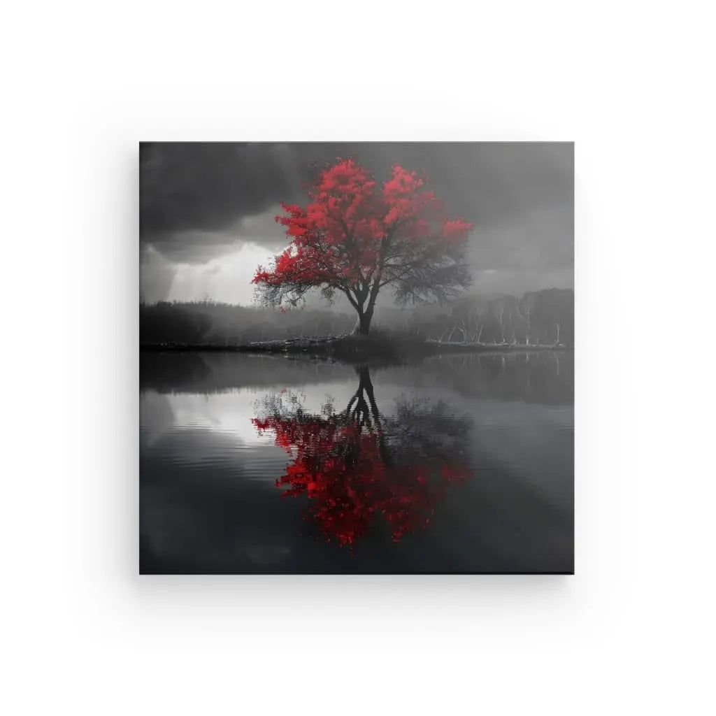 Tableau Paysage Noir et Blanc Arbre Rouge - #tag1# - #tag2# 