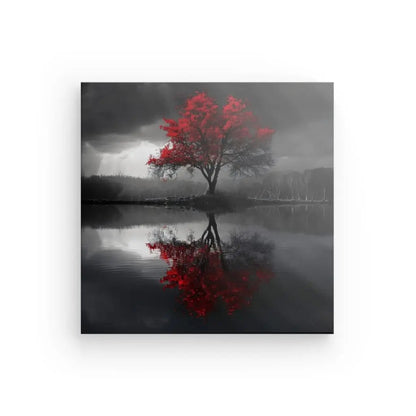 Tableau Paysage Noir et Blanc Arbre Rouge - #tag1# - #tag2# 