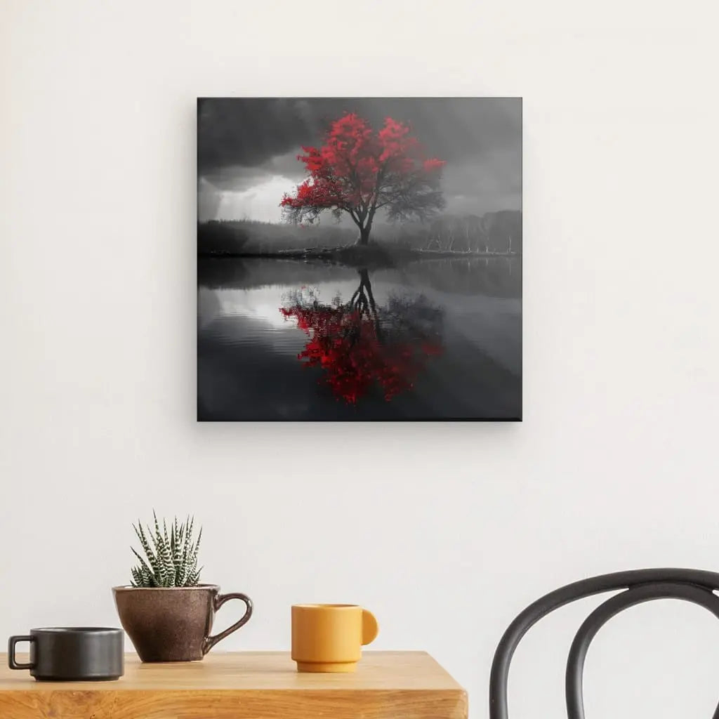 Tableau Paysage Noir et Blanc Arbre Rouge - #tag1# - #tag2# 