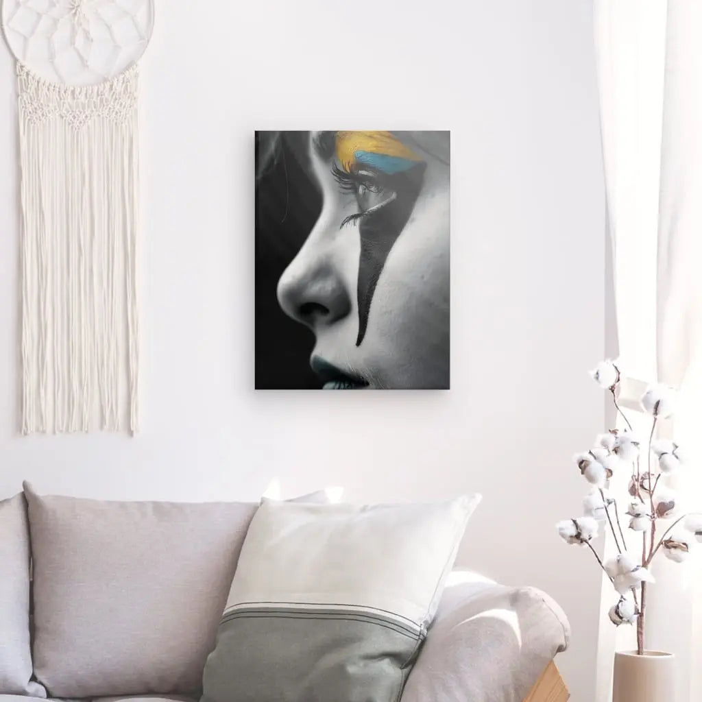 Tableau Profil Femme Maquillée Noir Blanc Touches de Couleur - #tag1# - #tag2# 