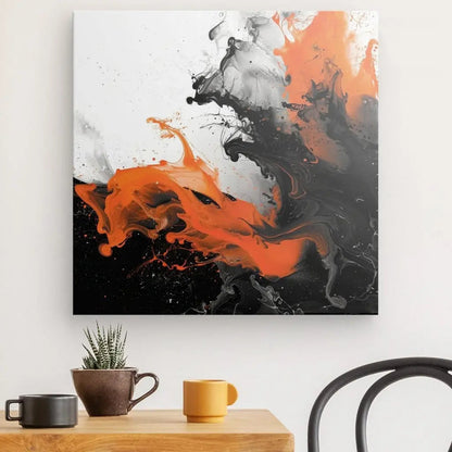 Tableau Moderne Volutes Noires Blanches et Oranges - #tag1# - #tag2# 