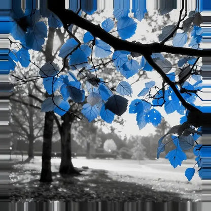 Tableau Nature Noir et Blanc Feuilles Bleues - #tag1# - #tag2# 