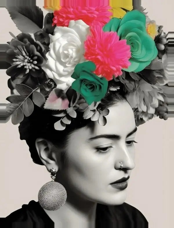 Tableau Frida Khalo Noir Blanc Touche de Couleur - #tag1# - #tag2# 