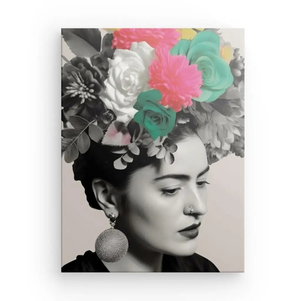 Tableau Frida Khalo Noir Blanc Touche de Couleur - #tag1# - #tag2# 