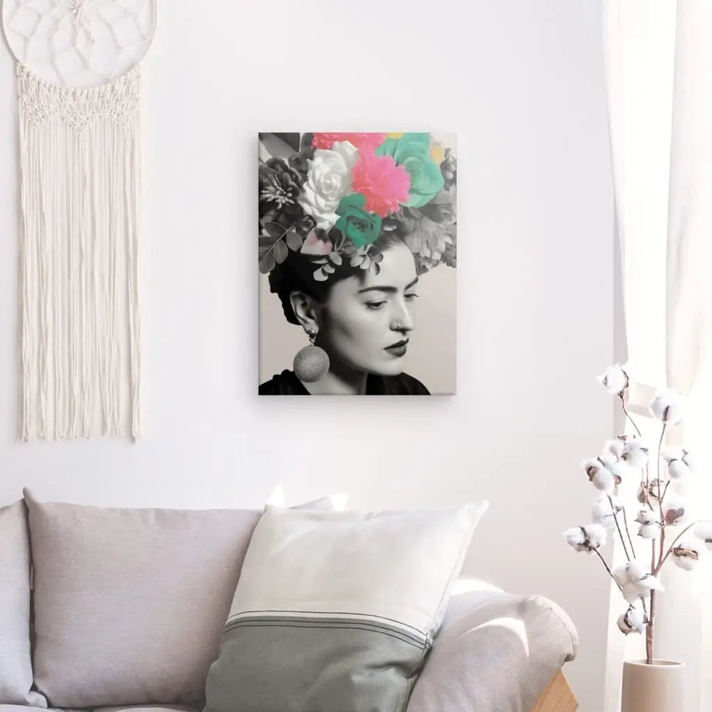 Tableau Frida Khalo Noir Blanc Touche de Couleur - #tag1# - #tag2# 