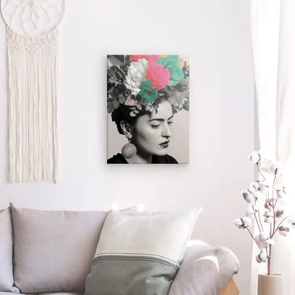 Tableau Frida Khalo Noir Blanc Touche de Couleur - #tag1# - #tag2# 