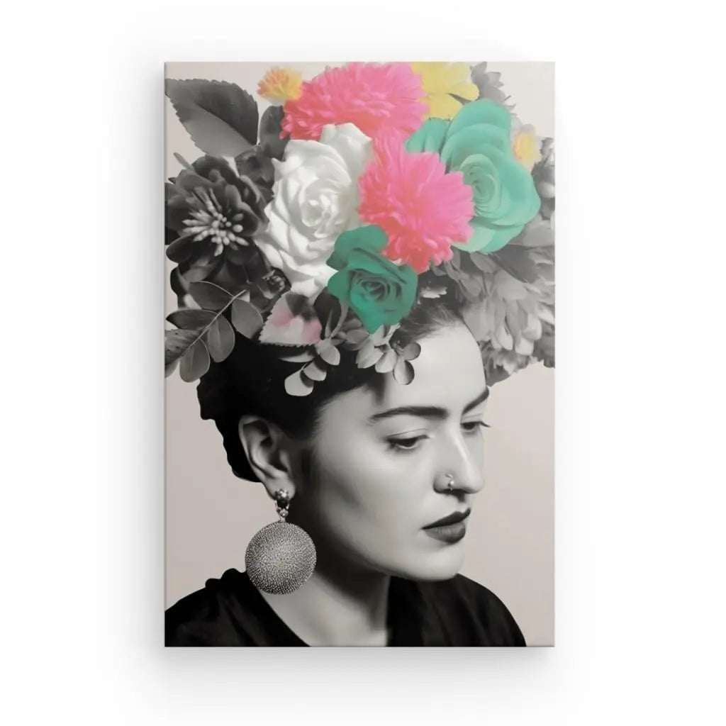Tableau Frida Khalo Noir Blanc Touche de Couleur - #tag1# - #tag2# 