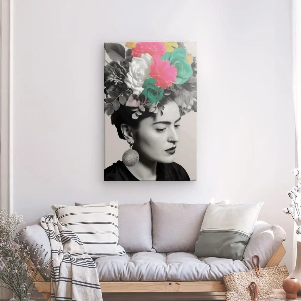Tableau Frida Khalo Noir Blanc Touche de Couleur - #tag1# - #tag2# 