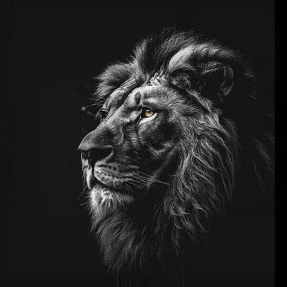 Tableau Lion Roi Jungle Noir et Blanc Yeux Marrons - #tag1# - #tag2# 