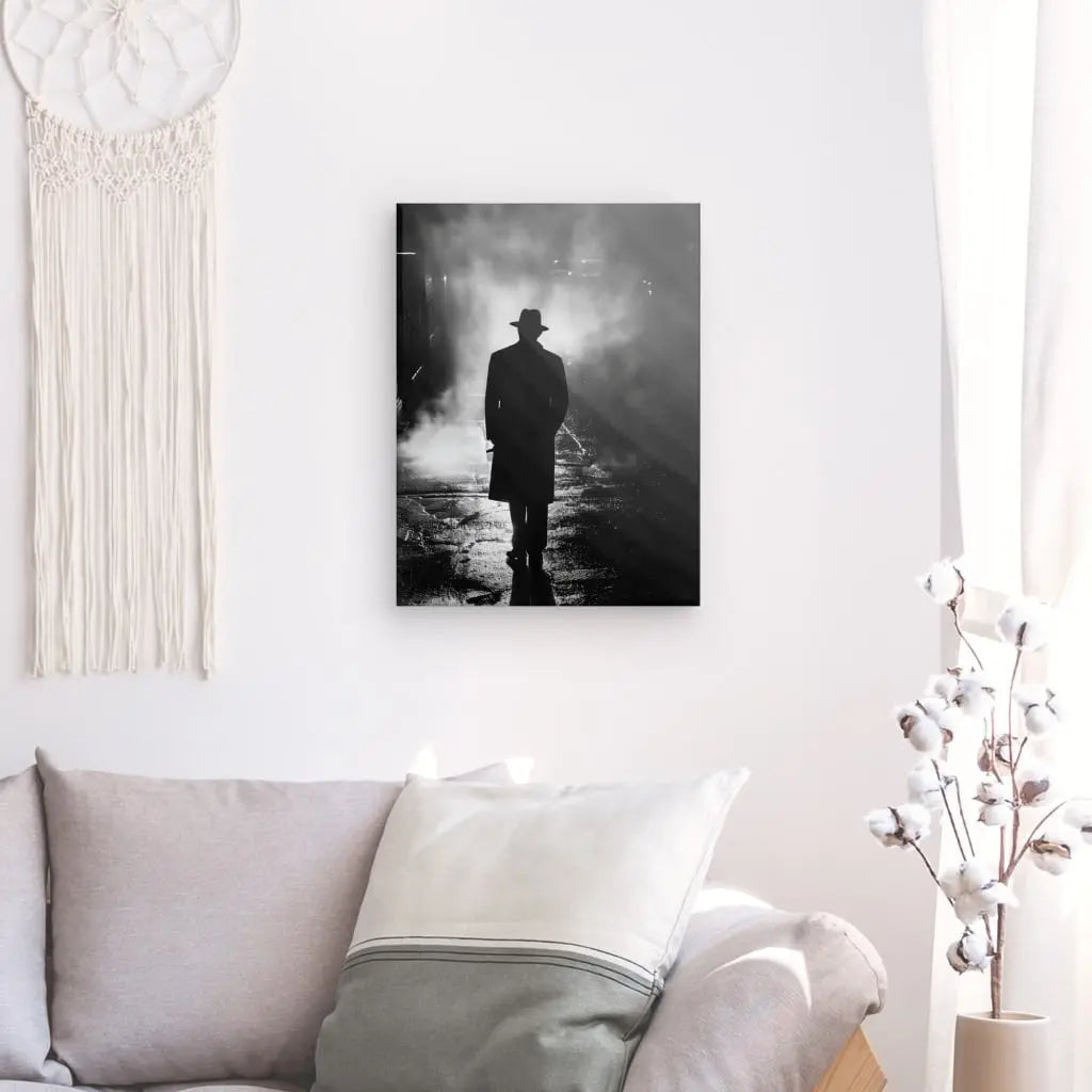 Tableau Homme Ombre Ruelle Sombre Suspens Noir et Blanc - #tag1# - #tag2# 