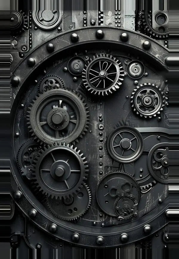 Tableau Steampunk Noir et Blanc Engrenages Rouages - #tag1# - #tag2# 