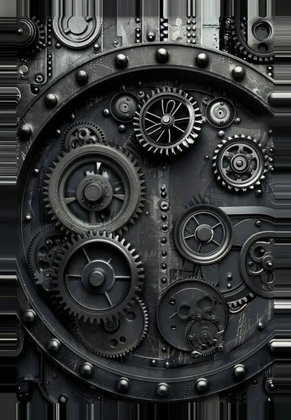 Tableau Steampunk Noir et Blanc Engrenages Rouages - #tag1# - #tag2# 