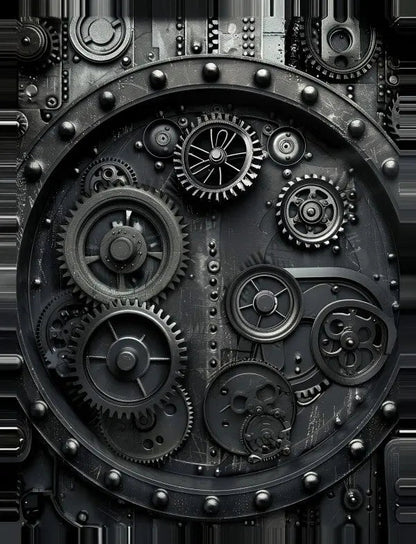Tableau Steampunk Noir et Blanc Engrenages Rouages - #tag1# - #tag2# 