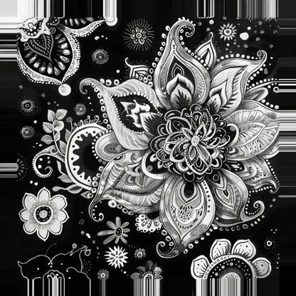 Tableau Style Boho Fleurs Noir et Blanc - #tag1# - #tag2# 