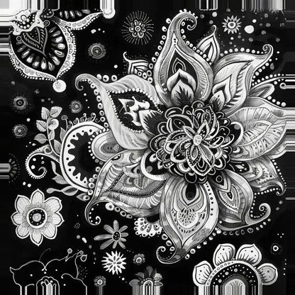 Tableau Style Boho Fleurs Noir et Blanc - #tag1# - #tag2# 