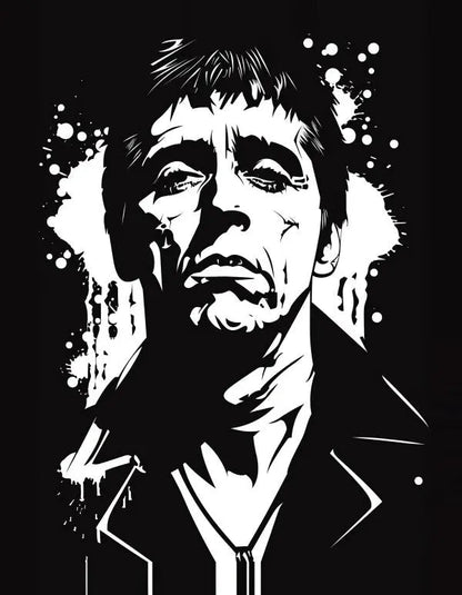 Tableau Scarface Tony Montana Dessin Noir et Blanc - #tag1# - #tag2# 