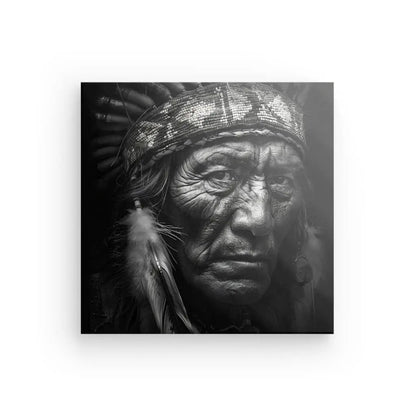 Tableau Indien d'Amérique Coiffe Plumes noir et Blanc - #tag1# - #tag2# 