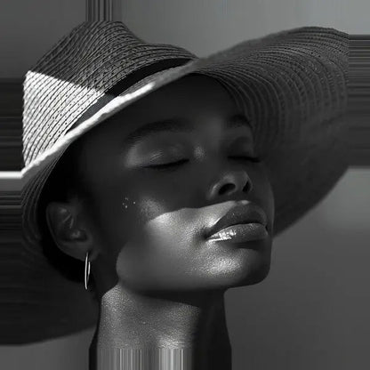 Tableau Portrait Femme Chapeau Soleil Noir et Blanc - #tag1# - #tag2# 