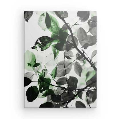 Tableau Nature Feuilles Noir et Blanc Touche de Vert - #tag1# - #tag2# 