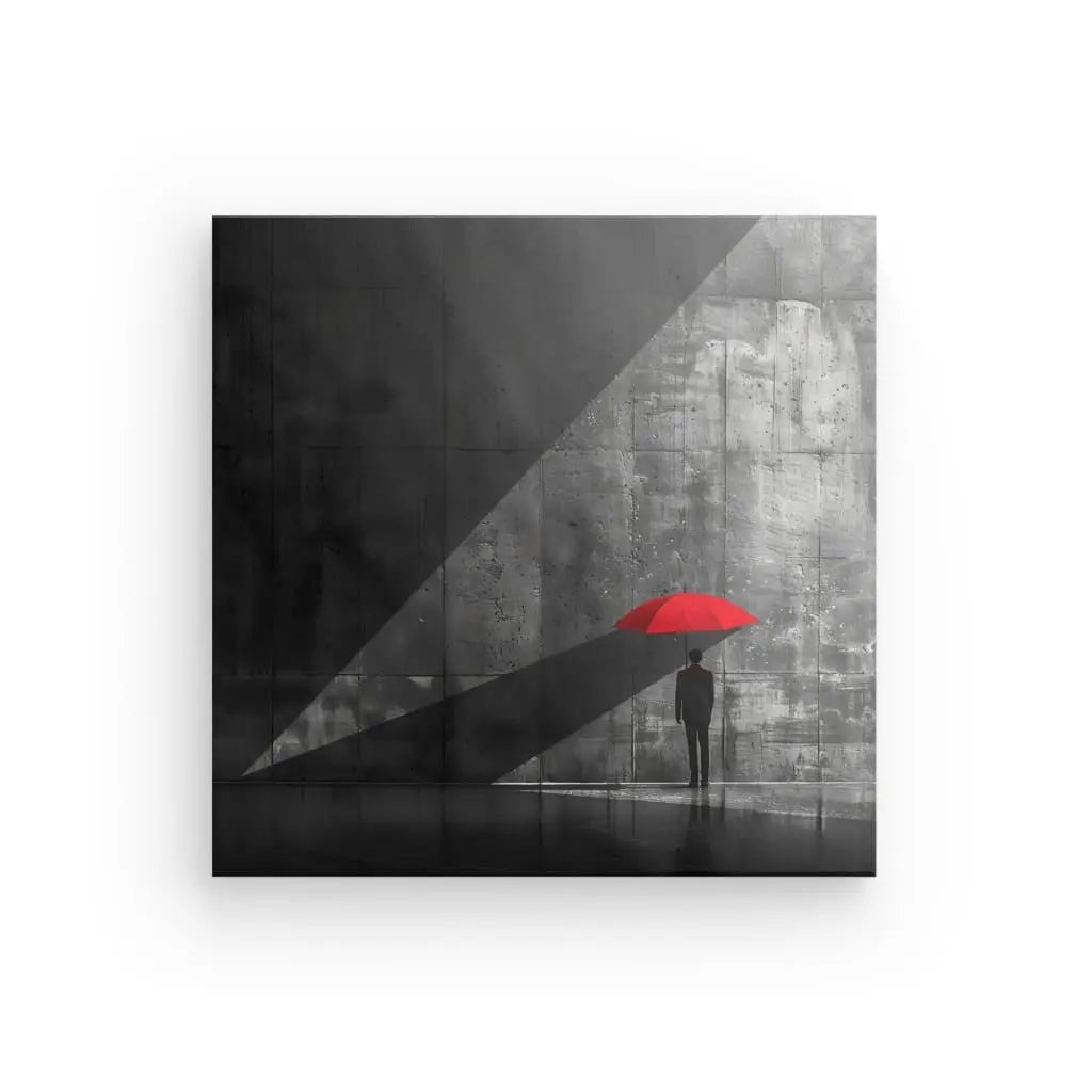Tableau Homme Parapluie Rouge Scene Noir et Blanc - #tag1# - #tag2# 