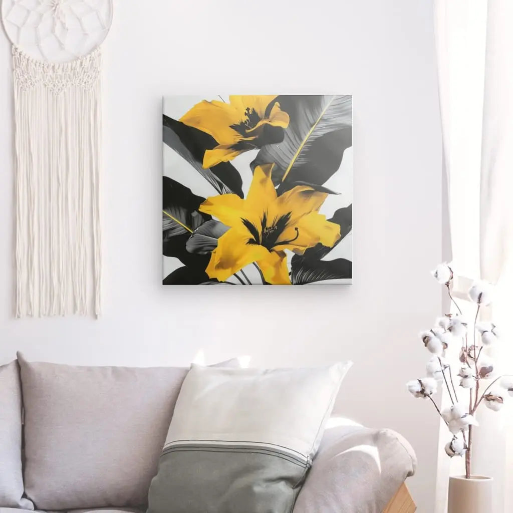 Tableau Fleurs Jaunes Design Noir et Blanc - #tag1# - #tag2# 