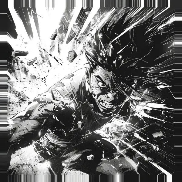 Tableau Combat Manga Dessin Noir et Blanc - #tag1# - #tag2# 