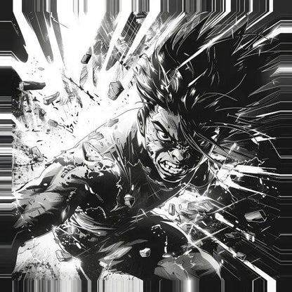 Tableau Combat Manga Dessin Noir et Blanc - #tag1# - #tag2# 
