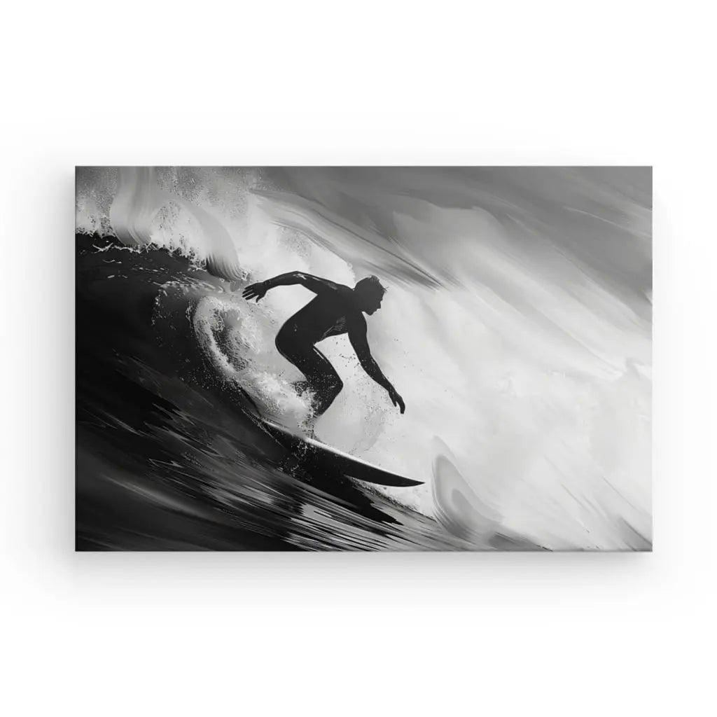 Tableau Surfeur Vague Rouleau Noir et Blanc - #tag1# - #tag2# 