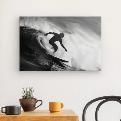 Tableau Surfeur Vague Rouleau Noir et Blanc - #tag1# - #tag2# 