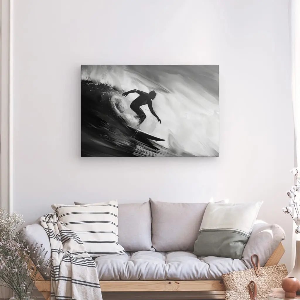 Tableau Surfeur Vague Rouleau Noir et Blanc - #tag1# - #tag2# 