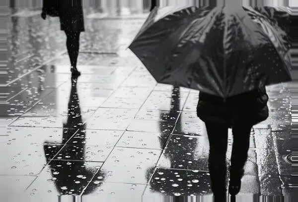 Tableau Pluie Parapluie Scene Urbaine Noir et Blanc - #tag1# - #tag2# 