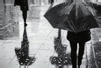 Tableau Pluie Parapluie Scene Urbaine Noir et Blanc - #tag1# - #tag2# 