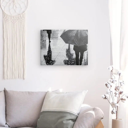 Tableau Pluie Parapluie Scene Urbaine Noir et Blanc - #tag1# - #tag2# 