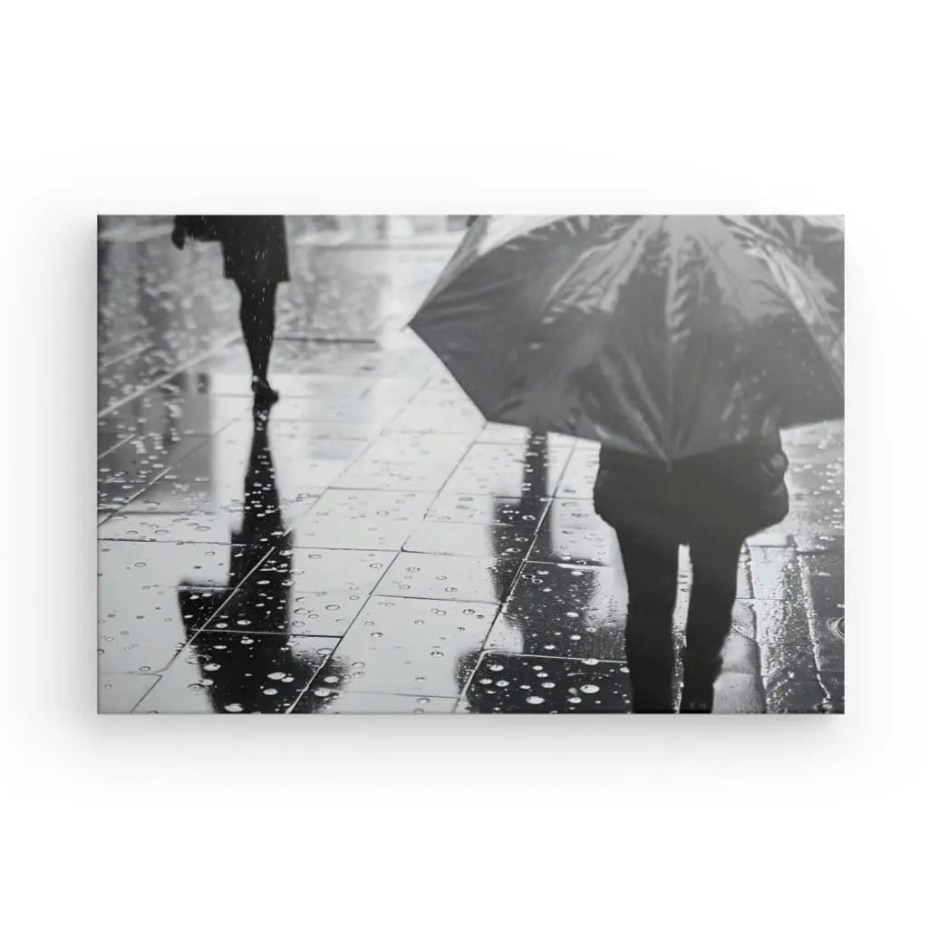 Tableau Pluie Parapluie Scene Urbaine Noir et Blanc - #tag1# - #tag2# 