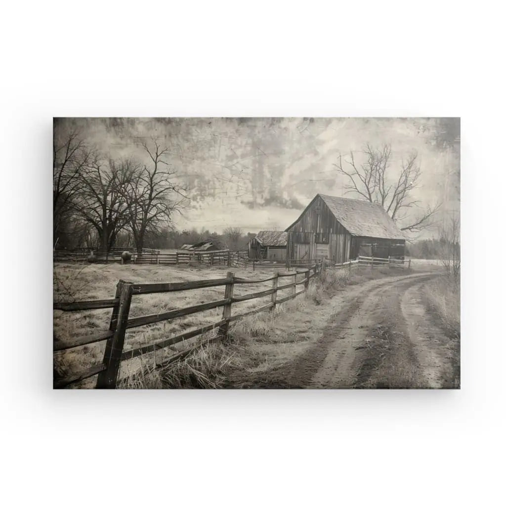Tableau Paysage Campagne Ancien Noir et Blanc - #tag1# - #tag2# 